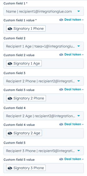 Screenshot of the HubSpot Workflow Send DocuSign Template Action Document & Email Configuration section
