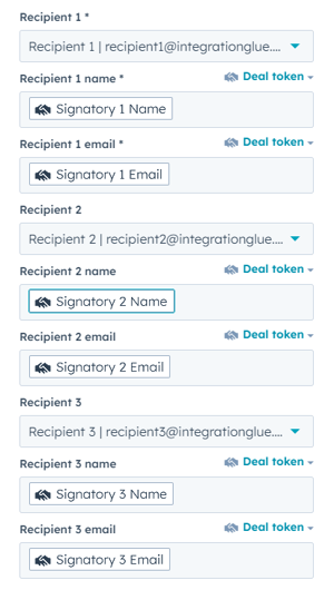 Screenshot of the HubSpot Workflow Send DocuSign Template Action Recipient Configuration section